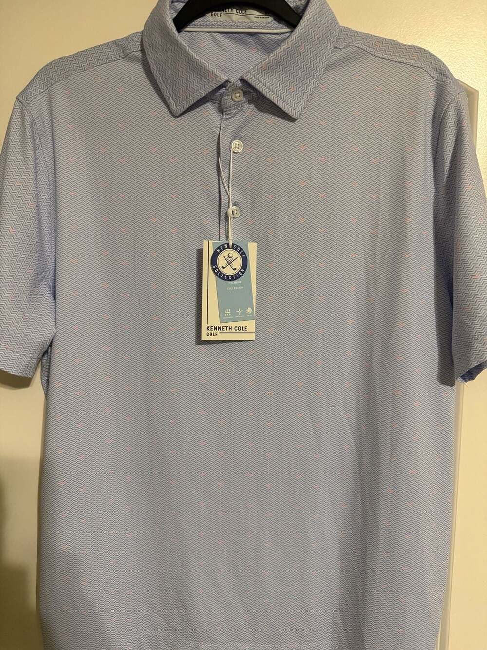 Kenneth Cole Golf Men's Baby Lavender Chevron Print Short Sleeve Polo Shirt